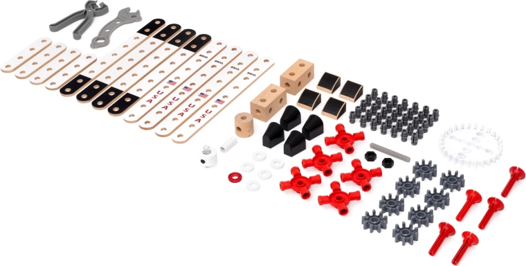 Kwalitatieve mix van houten en kunststof onderdelen