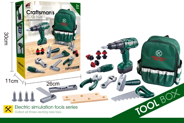 Rugzak van de kleine klusser met gereedschap en boormachine