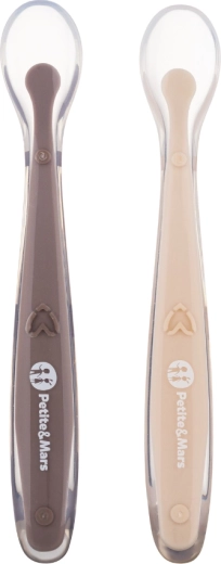 Petite&Mars siliconen lepels met reisetui Take&Match sand cocoa, 2 stuks