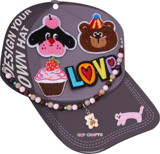 Decoratieve accessoires voor een pet met klep – hondje en opschrift Love met kralenketting - 1 stuk