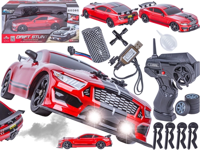 Op afstand bestuurde driftauto Mustang 1:16 2,4 GHz 4WD met stoom-/rookeffect en LED-lichten - 1 stuk