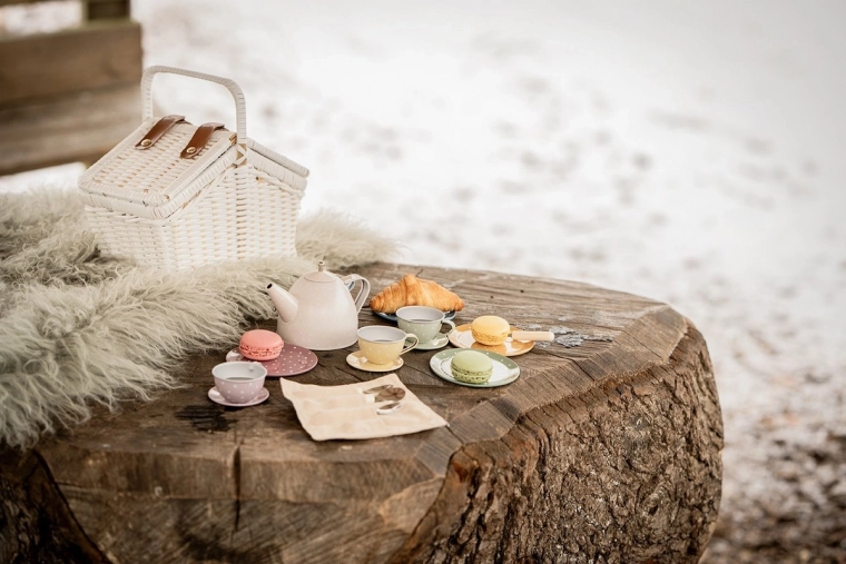 Draagbare mand voor een theepicknick