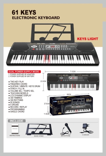 Elektronisch keyboard met 61 toetsen en microfoon