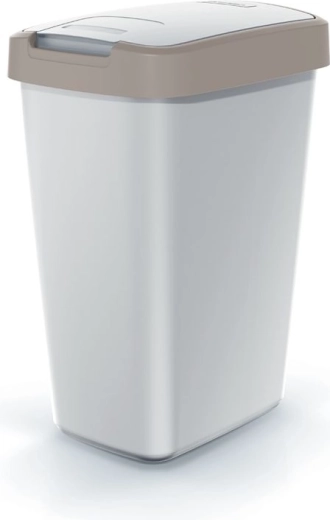 Prullenbak Compacta Q Flap 12 l, asgrauw met lichtbruin deksel