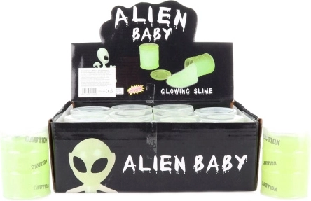 Lichtgevende slijm met alien in een vat