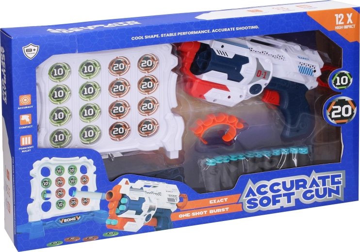 Pistool met schuimrubberen kogels en doelwit van 25 cm