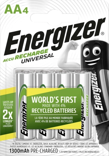 Energizer oplaadbare batterijen AA 1300 mAh, 4 stuks