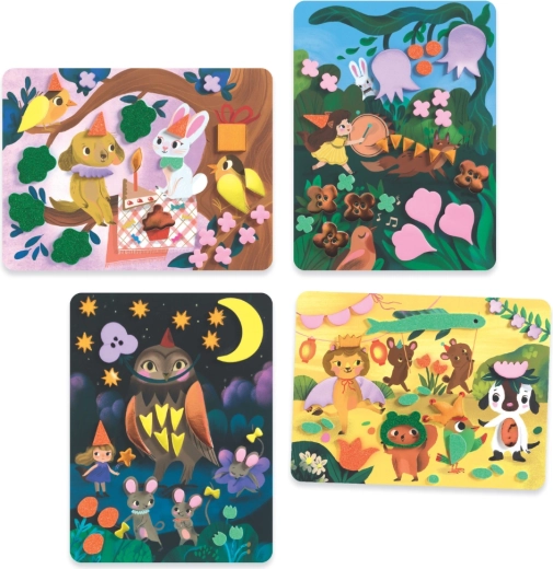 Vier kleurrijke geïllustreerde achtergronden