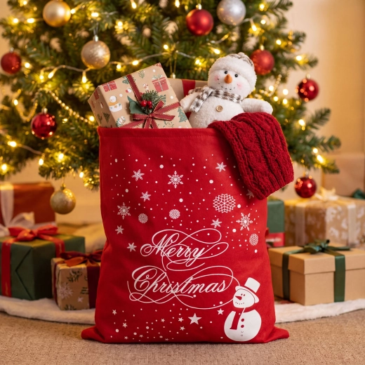 Kerstcadeauzak van vilt met sneeuwpop 48 × 60 cm