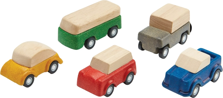 PlanToys PlanWorld houten autootjes – set van 5 voertuigen
