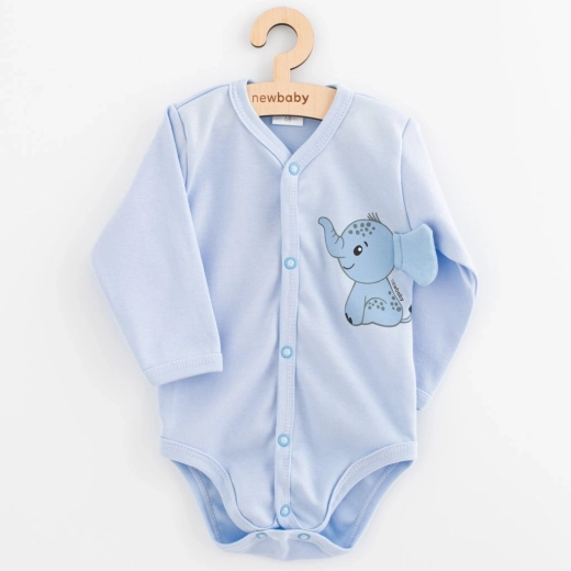 Babybody met volledige opening met lange mouwen NEW BABY Happy Elephant, blauw