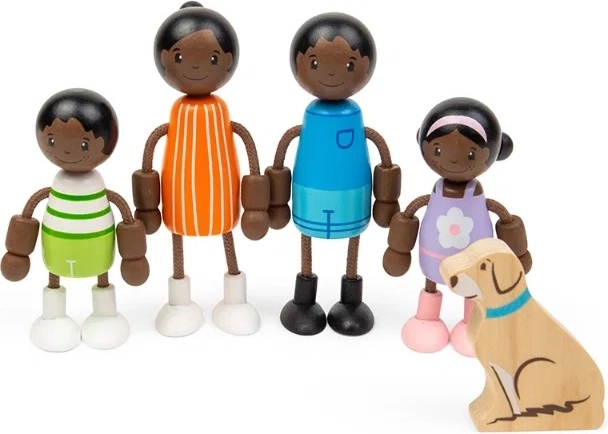 Tidlo houten poppenhuispoppen – Afrikaanse familie