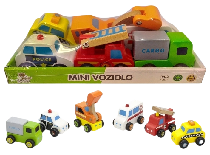 Babu mini houten voertuigen – set van 6 stuks