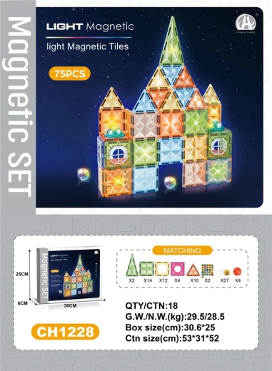 Magnetische 3D-bouwset met lichtgevende schijven, 75 stuks