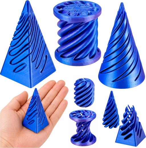 Antistress 3D sensorische set – draaibare kegel, cilinder en piramide (blauw)
