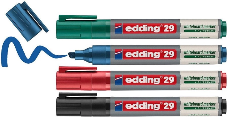 Whiteboardmarkers EDDING 29, set van 4 stuks, basiskleuren