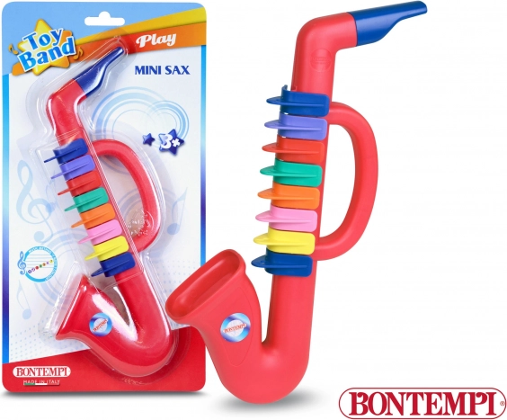 Kindere saxofoon van rood plastic met 8 kleppen