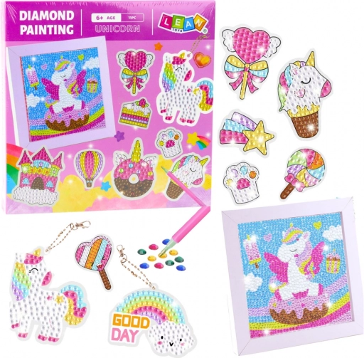 Creatieve set diamantmozaïek met kleurrijke eenhoorns