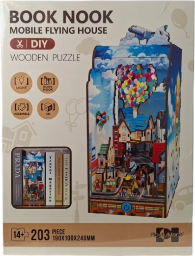 Houten 3D-puzzel Book Nook – Vliegend Huis met LED-verlichting