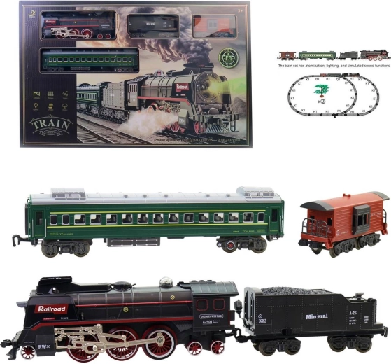 MaDe personenstoomtrein met licht, geluid en rook – locomotief met 3 wagons
