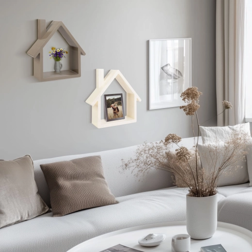 Decoratieve wandplank in de vorm van een huisje - 1 stuk