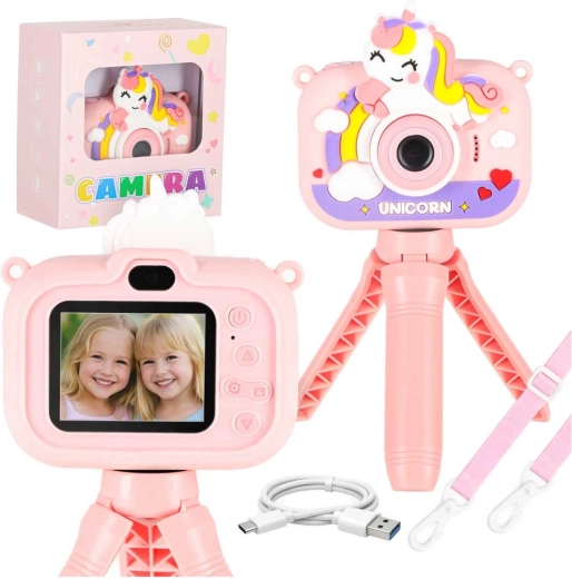 Digitale kindercamera eenhoorn met ministatief en 8GB-kaart