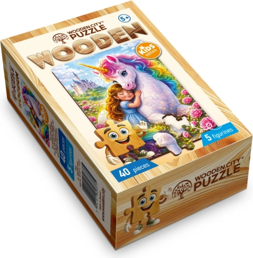 Houten puzzel Wooden City Meisje met een magische eenhoorn, 40 stukjes