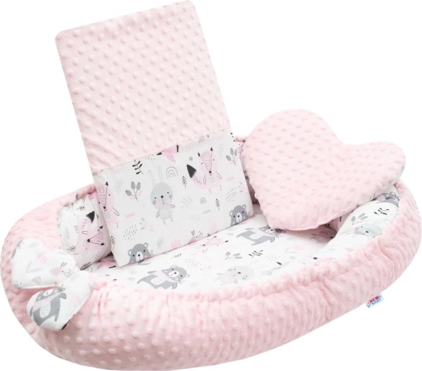 Luxueus baby-nestje met kussentje en dekentje van roze minky NEW BABY