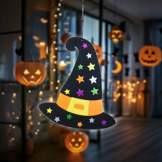 Hangende Halloween-decoratie heksenhoed van vilt