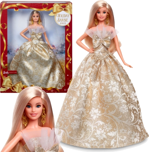Verzamelpop Barbie Signature Holiday Joyeux Noel in goud-witte jurk