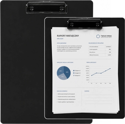 Zwarte schrijfplaat met documentklem A4 32 × 22,5 cm