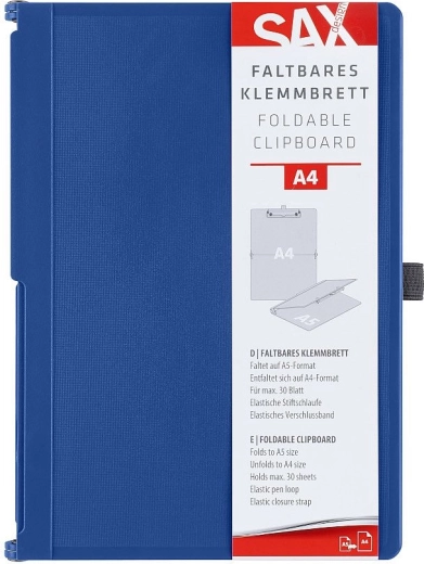 Afsluitbare schrijfmap met clip SAX A4 blauw