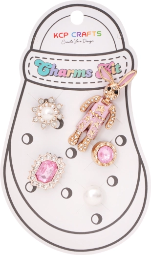 Set decoratieve accessoires voor slippers – roze konijntje en edelstenen