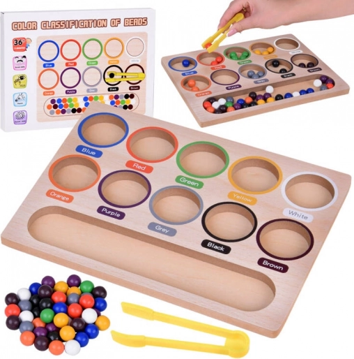 Montessori educatieve houten mozaïek - gekleurde balletjes en sorteerder