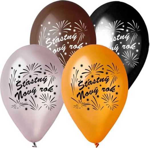 Gemar metallic latexballon „Gelukkig nieuwjaar“ 28 cm - 1 stuk