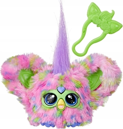 Mini Furby in de handpalm met clip voor onderweg