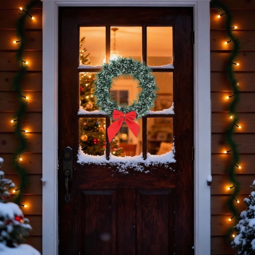 Kerstdeurkrans met strik 27 cm