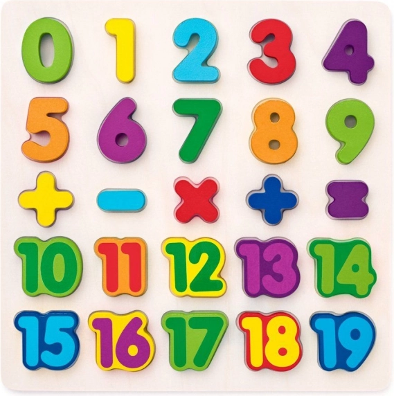 WOODY houten inlegpuzzel cijfers en rekenkundige tekens – 25 stukjes