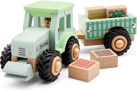 Houten tractor met aanhanger en lading