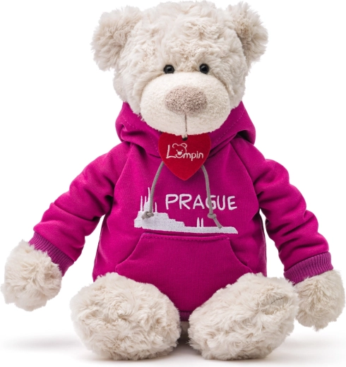 Beer Spencer in een roze hoodie Praag 35 cm