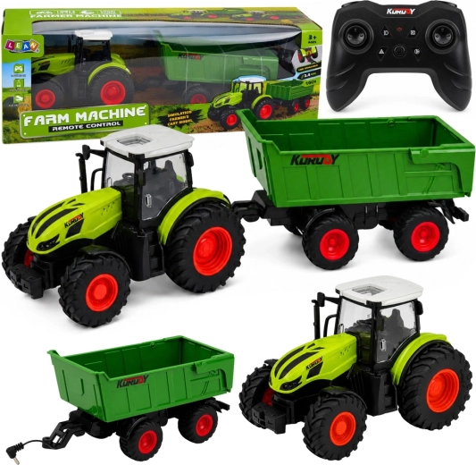 RC landbouwtractor met kiepaanhanger 1:24 met LED-verlichting
