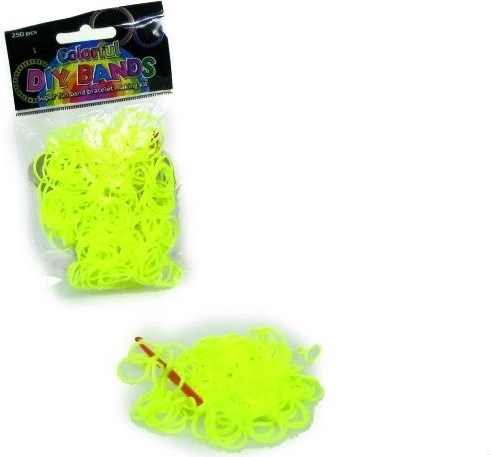 Set gele elastiekjes voor het vlechten van armbandjes (250 stuks) met haakje en sluitingen