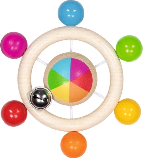 Houten regenboog voelring met kralen - 1 stuk