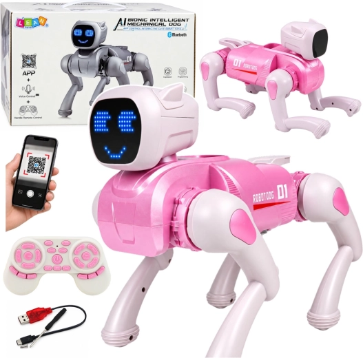 Interactieve AI-robotpuppy met afstandsbediening en Bluetooth, roze