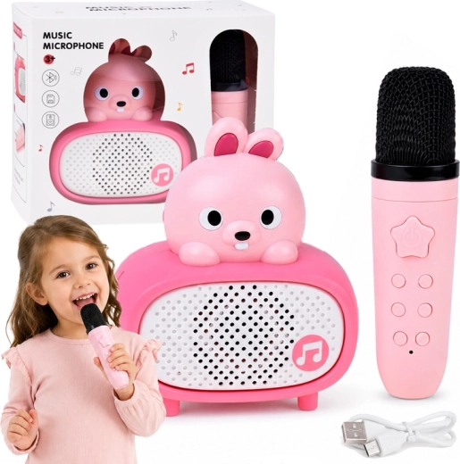 Interactieve kinder-karaoke met bluetooth microfoon en speaker – konijntje