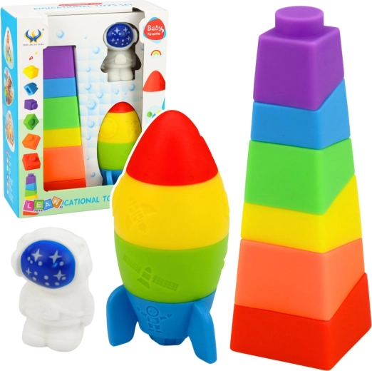 Set rubberen blokken raket en toren, 11 delen