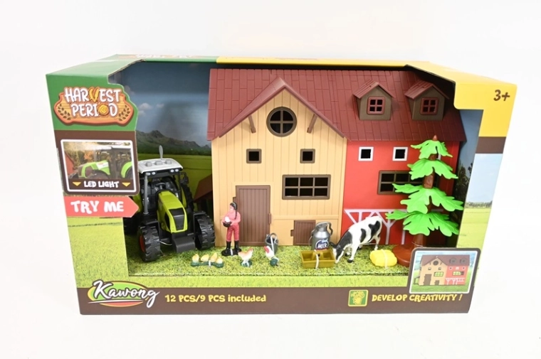 Boerderijgebouw met tractor, LED-lichteffect en accessoires - 1 stuk