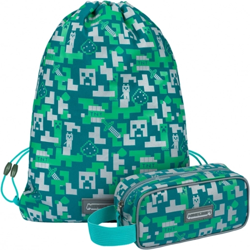 Školní set MINECRAFT Silver Creeper – etui en gymschoenenzak