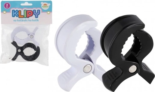 Plastic kinderwagenclips 2 stuks zwart‑wit 7,5 × 5 cm