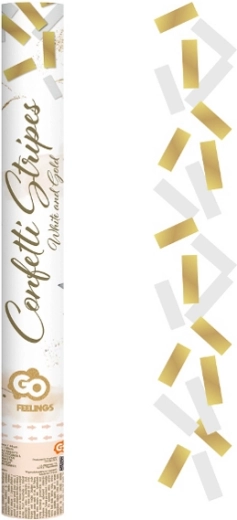Pneumatische confetti goud‑witte papieren stroken